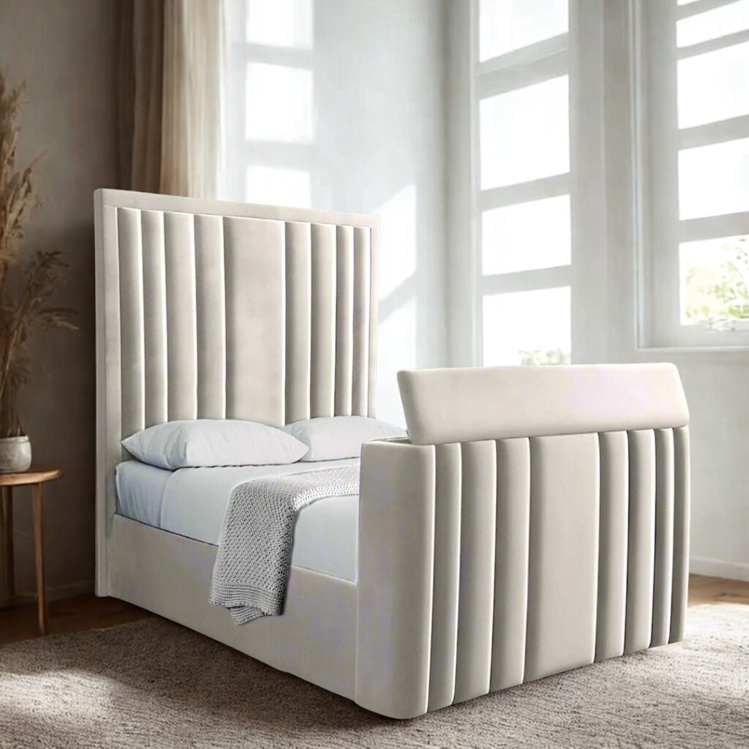 Modern Upholstered Bed with Integrated TV Lift 7