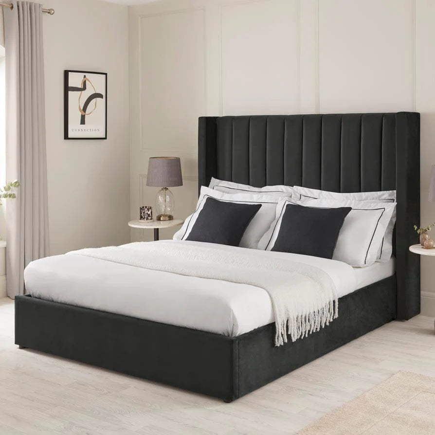 Black Ottoman Bed with  Gas Lift Storage Optional
