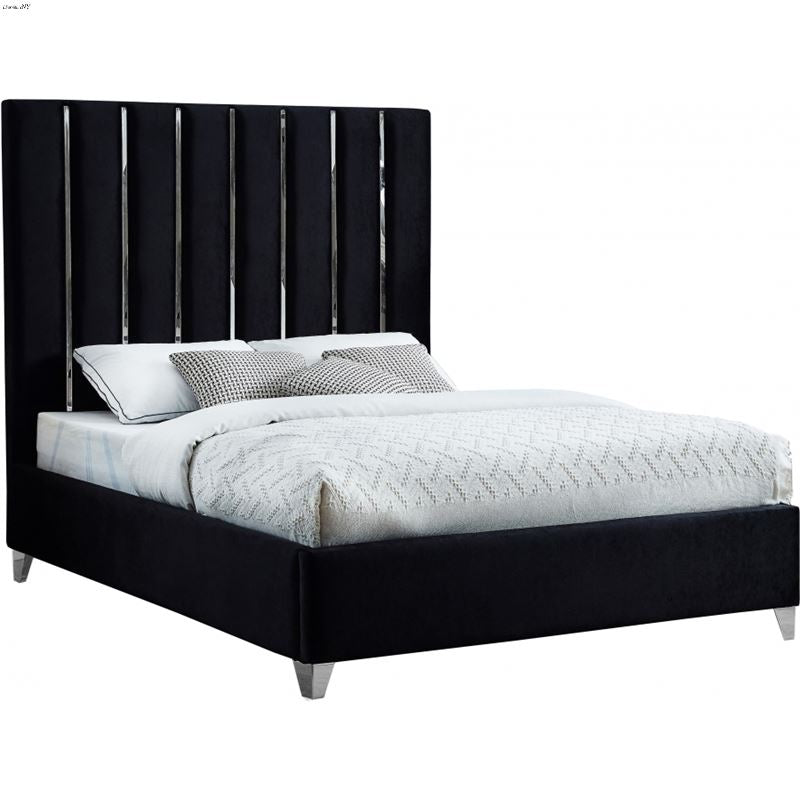 Silver Strip Velvet Upholstered Platform Bed