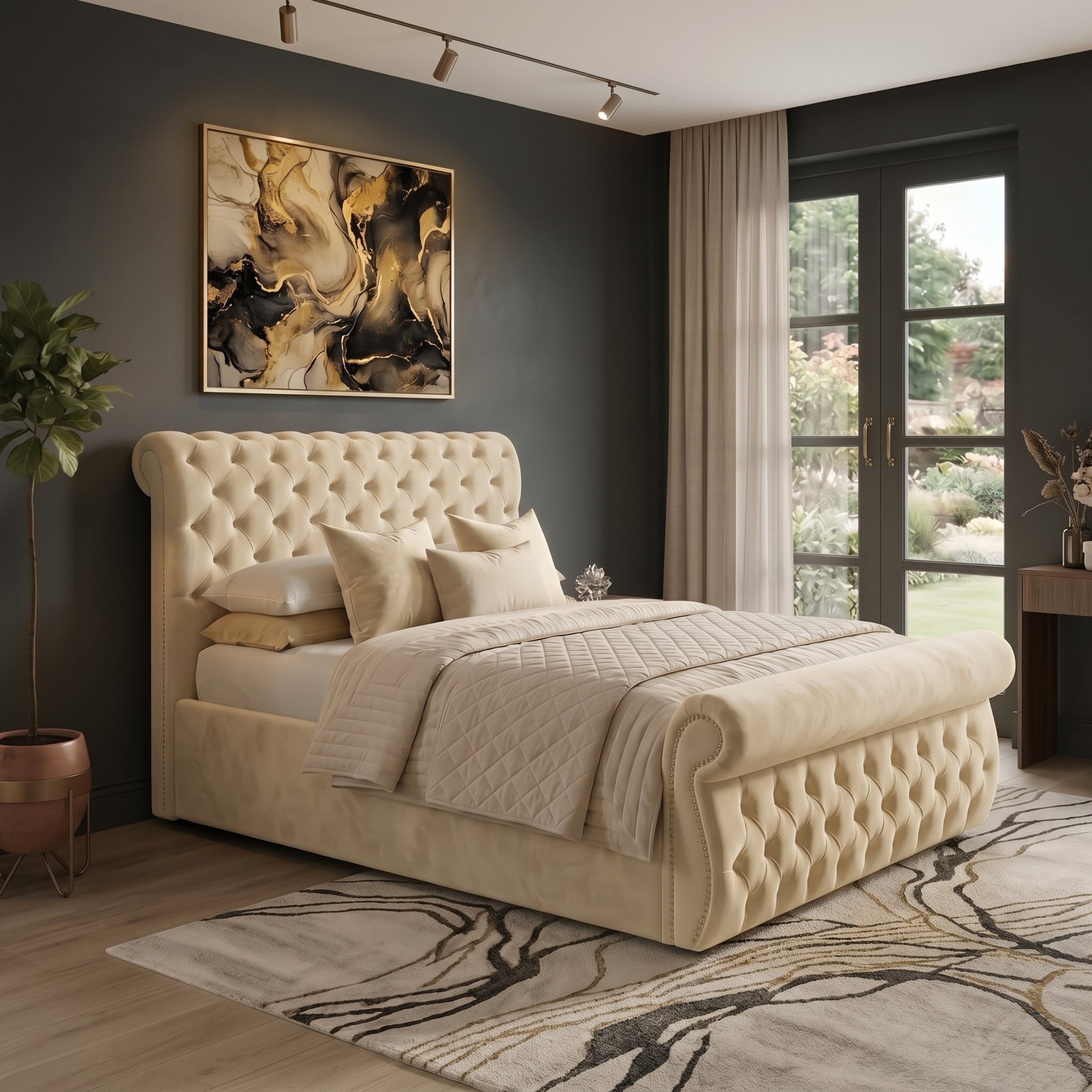 Elegant Upholstered Bed with Ottoman Storage Option