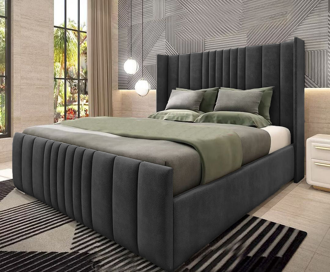 Winged Headboard Bed Frame With Ottoman Storage