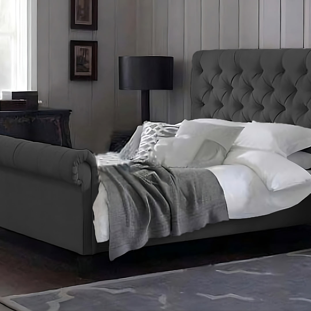 Chesterfield Sleigh Bed Frame With Matching Headboard | Footboard | Velvet Bed Frame