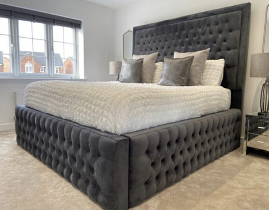 High Headboard Upholstered Bed Frame 