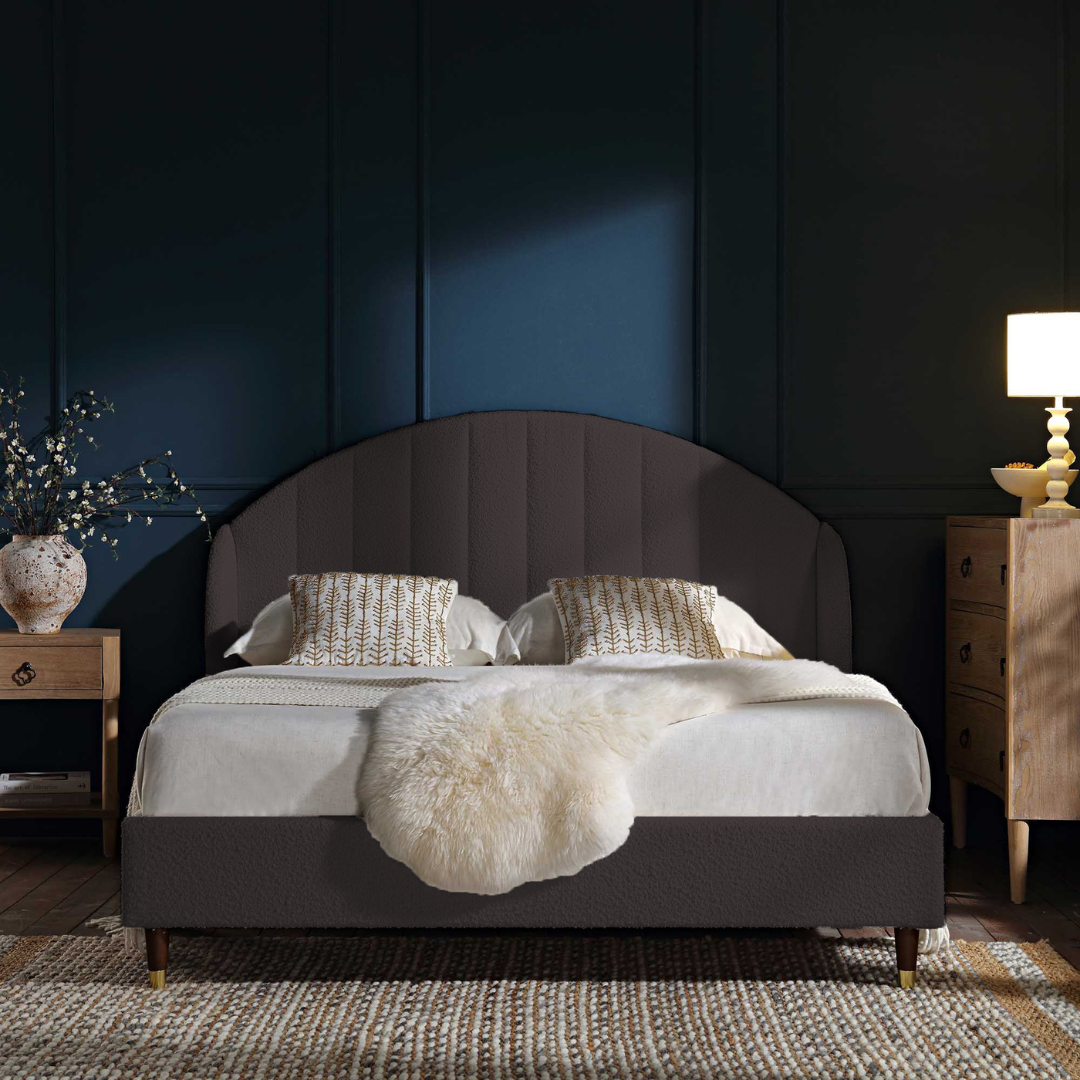 Boucle Upholstered Bed Frame with Domed Headboard