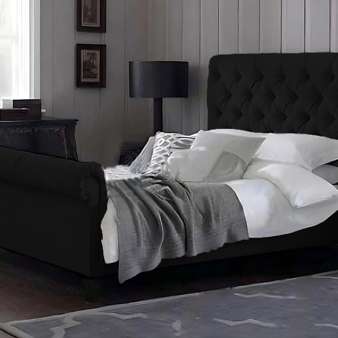 Chesterfield Sleigh Bed Frame With Matching Headboard | Footboard | Velvet Bed Frame