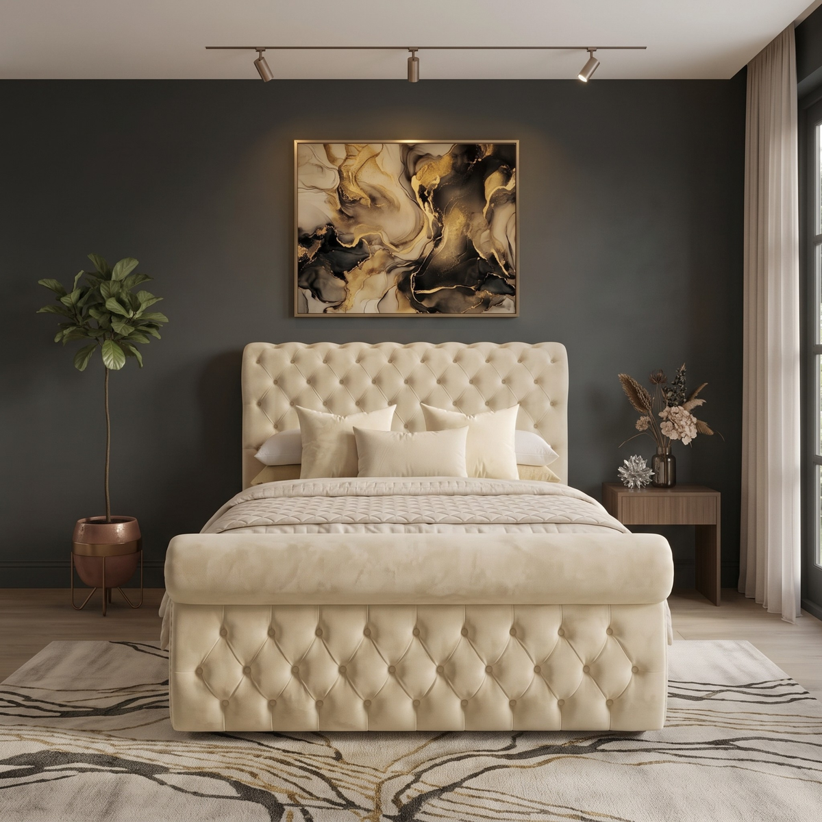 Elegant Upholstered Bed with Ottoman Storage Option