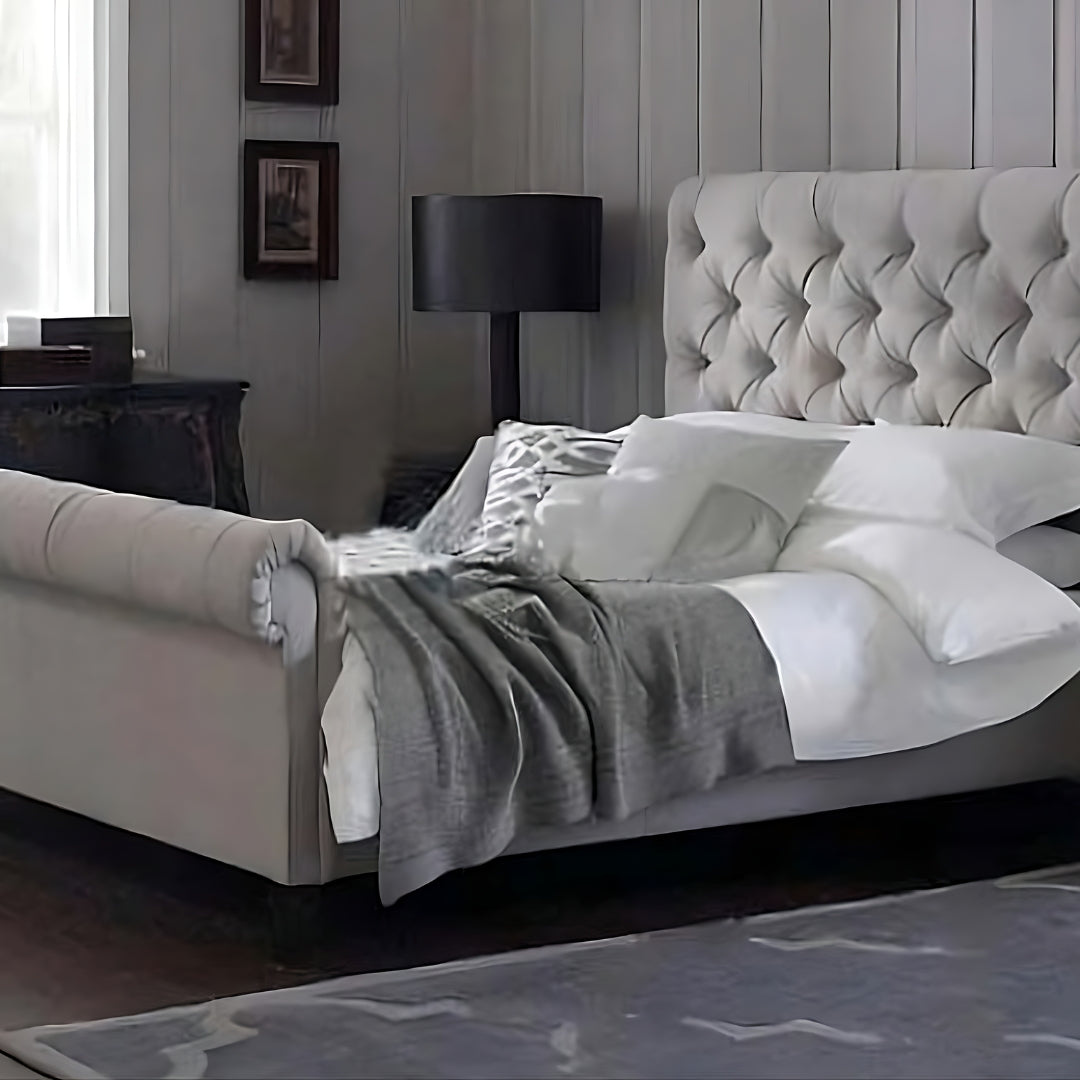 Chesterfield Sleigh Bed Frame With Matching Headboard | Footboard | Velvet Bed Frame