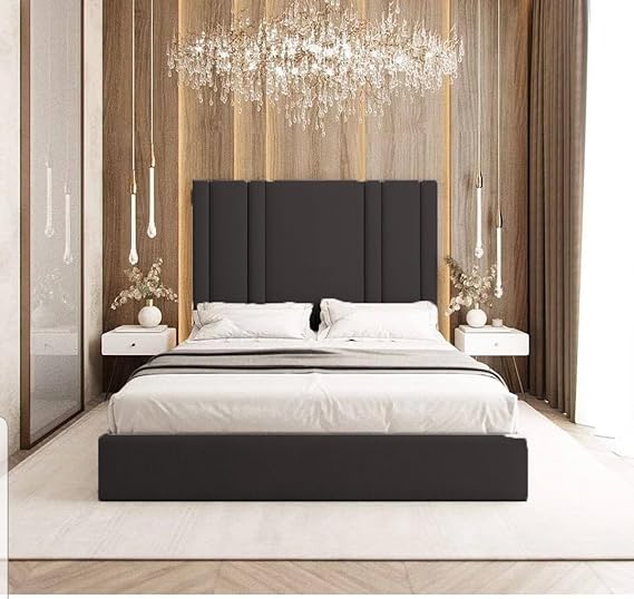 Luxury Velvet Bed Frame With High Headboard, Upholstered Bed Frame