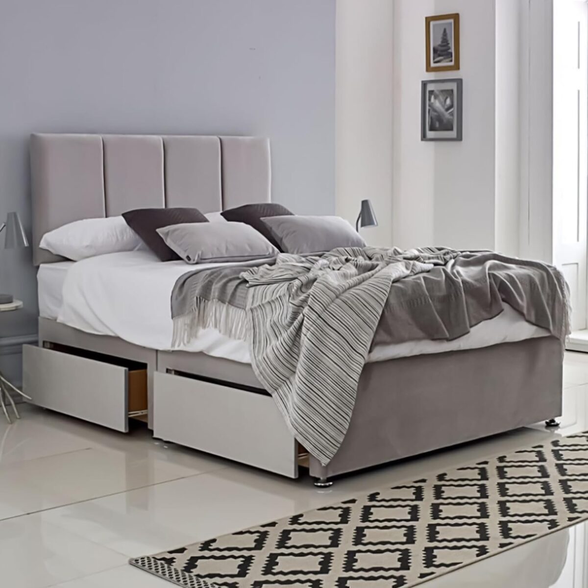 Orchid furniture Double Bed With Mattress | Divan Bed With Storage with Elegant Headboard