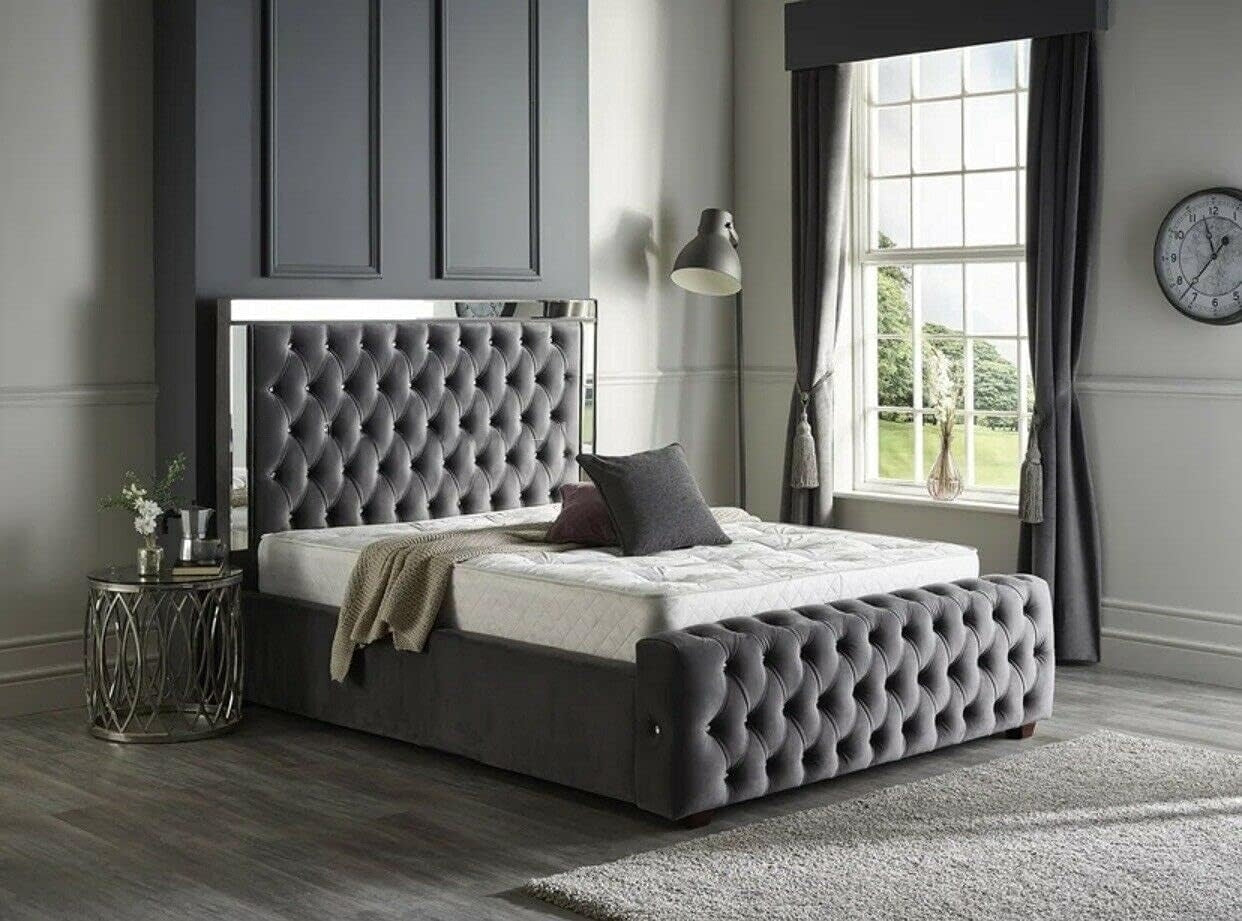 Elegance Mirrored Upholstered Bed in Plush Velvet