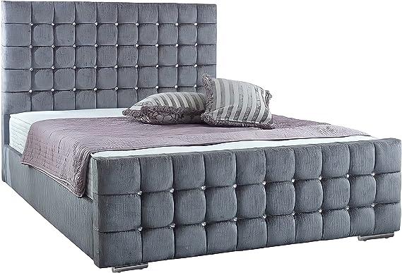 New Sleigh bed frame Royal Grey CUBE Bed frame with Grey Plush Velvet bed