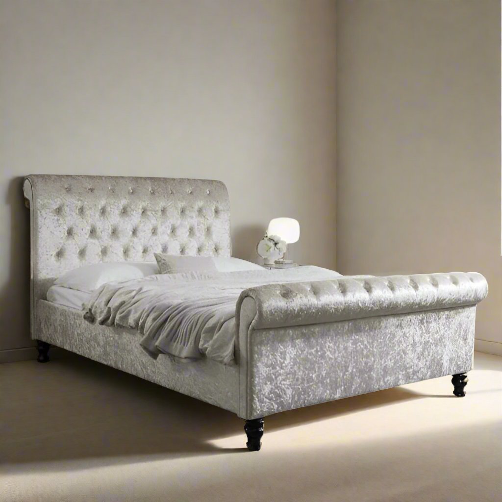 Grand Chesterfield Cream Sleigh Bed King Size