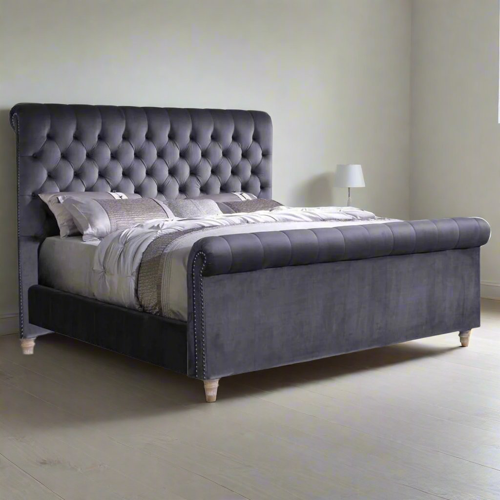 Sleigh Upholstered Grey Bed Frame