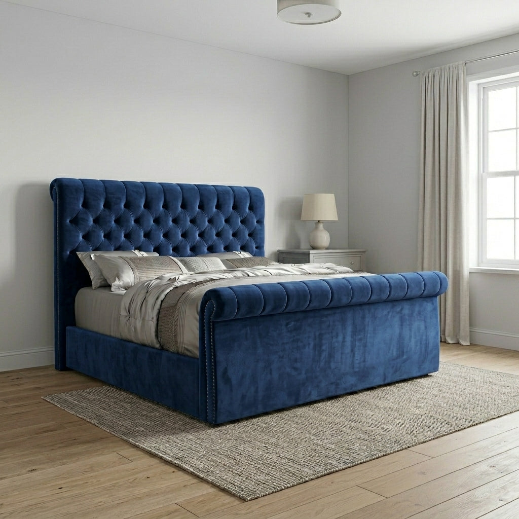 Sleigh Upholstered Grey Bed Frame