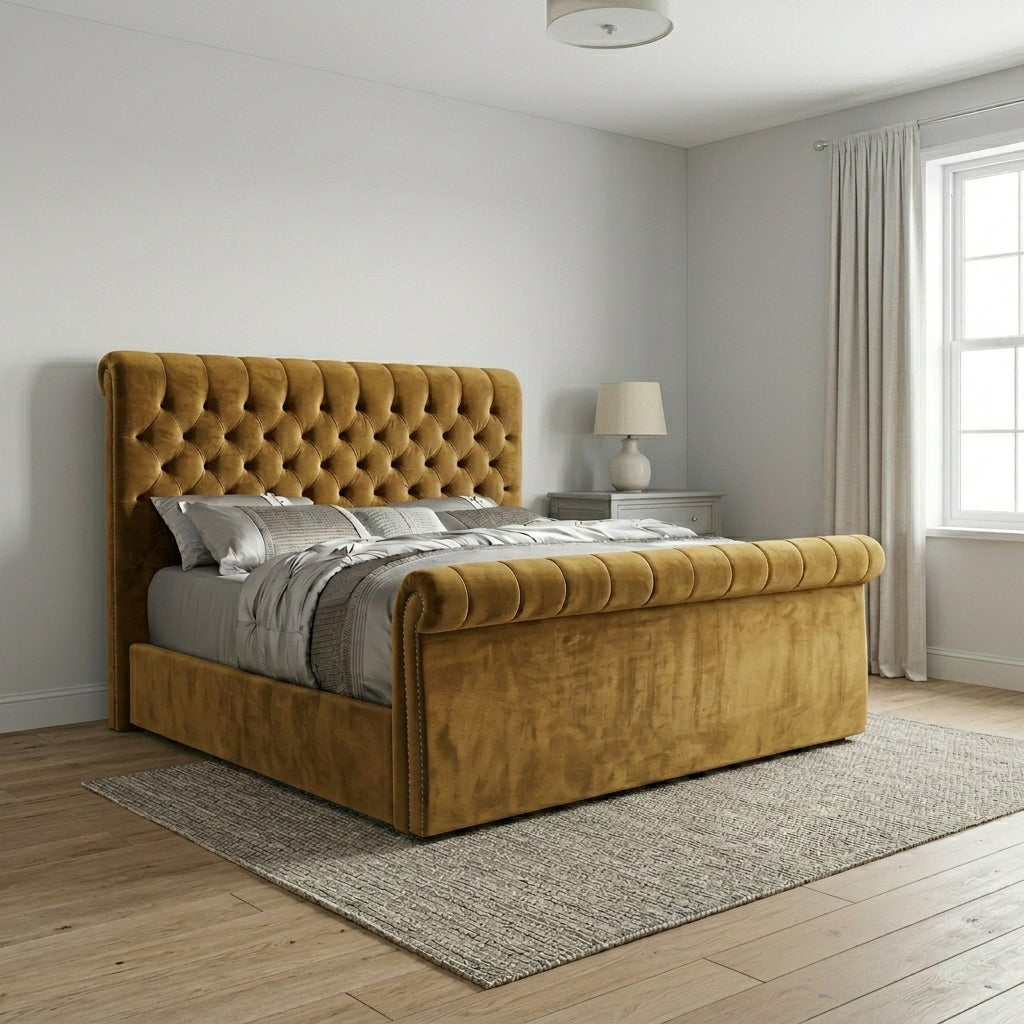 Sleigh Upholstered Grey Bed Frame