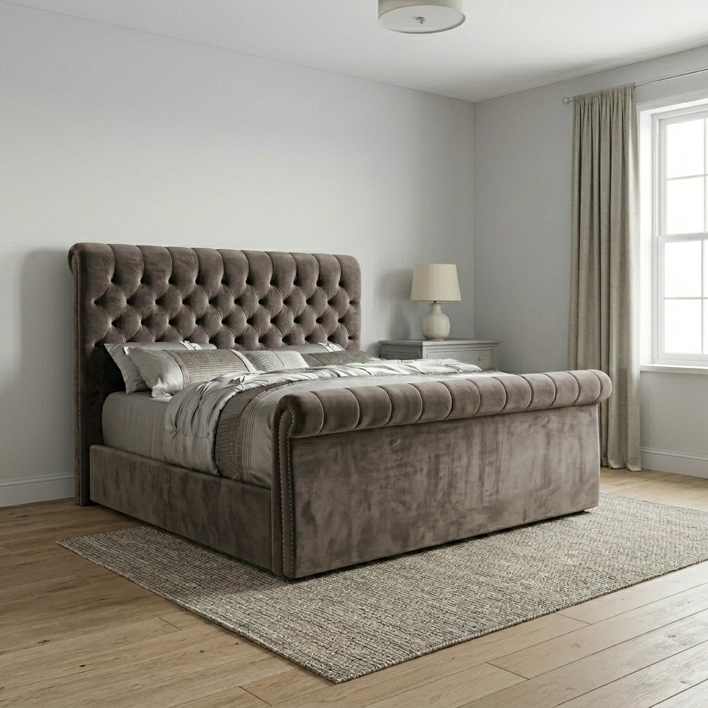 Sleigh Upholstered Grey Bed Frame