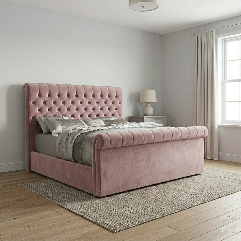 Sleigh Upholstered Grey Bed Frame