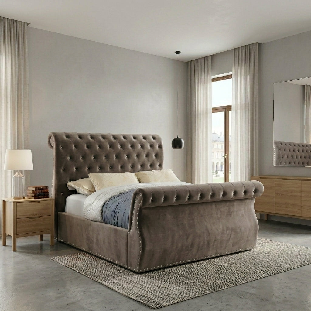 Luxurious Black Velvet Upholstered Bed