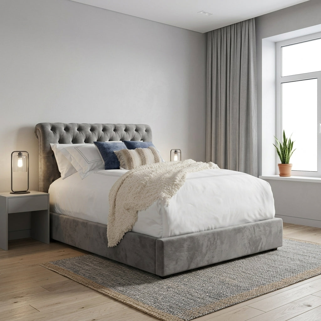 Elegant Modern Upholstered Bed with Tufted Headboard