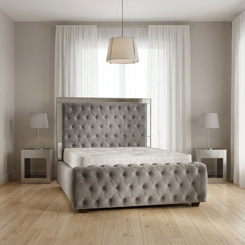 Elegance Mirror Bed Frame in Plush Velvet