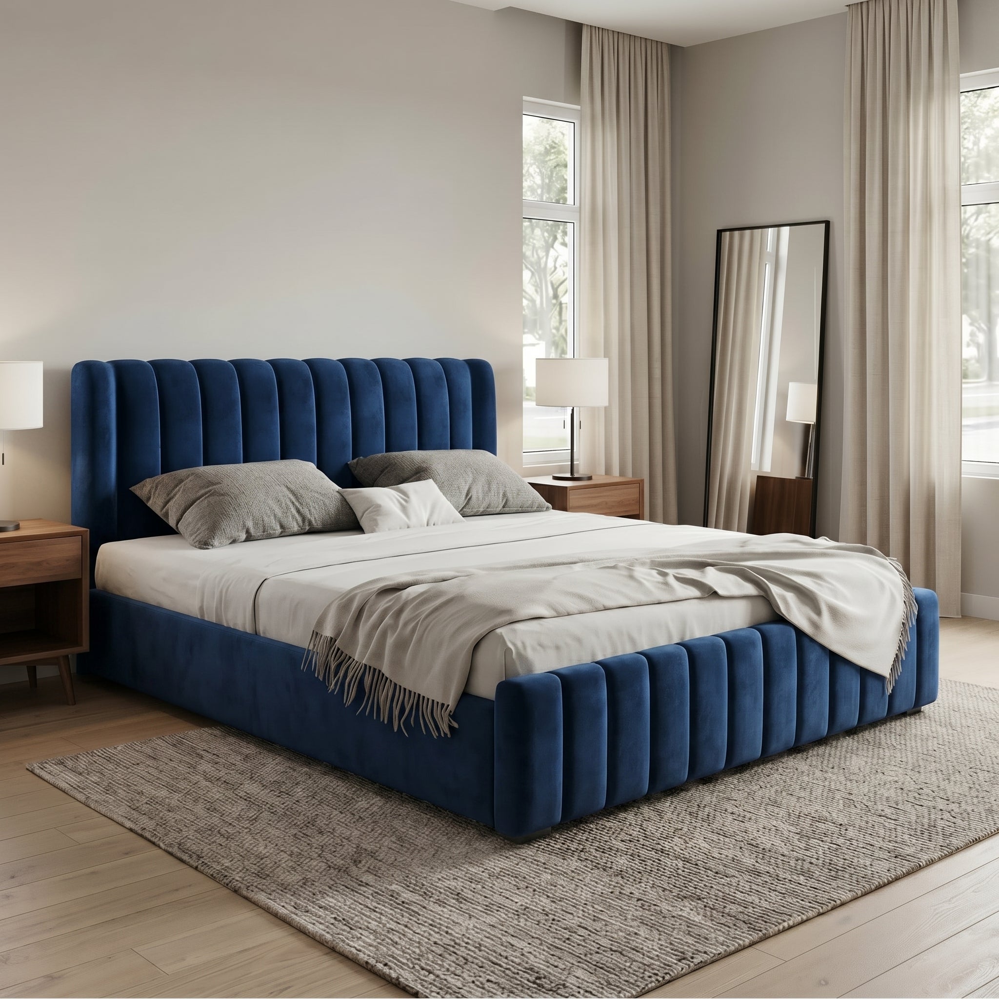 Modern Luxurious Upholstered Bed with Velvet Texture