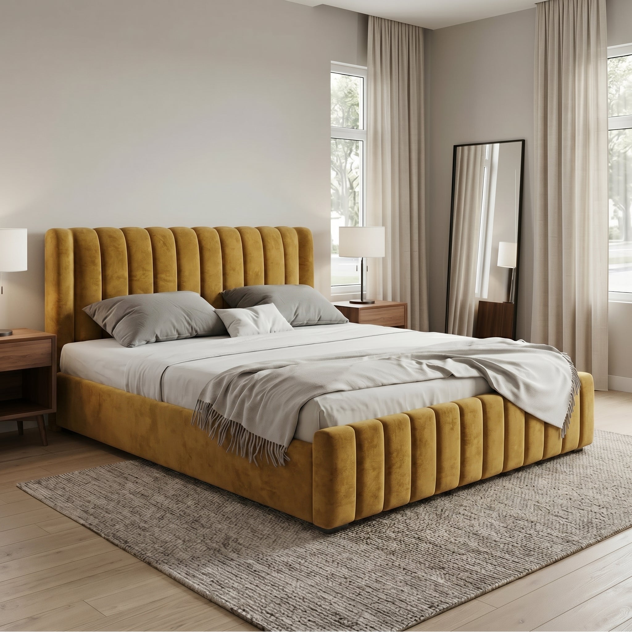 Modern Luxurious Upholstered Bed with Velvet Texture