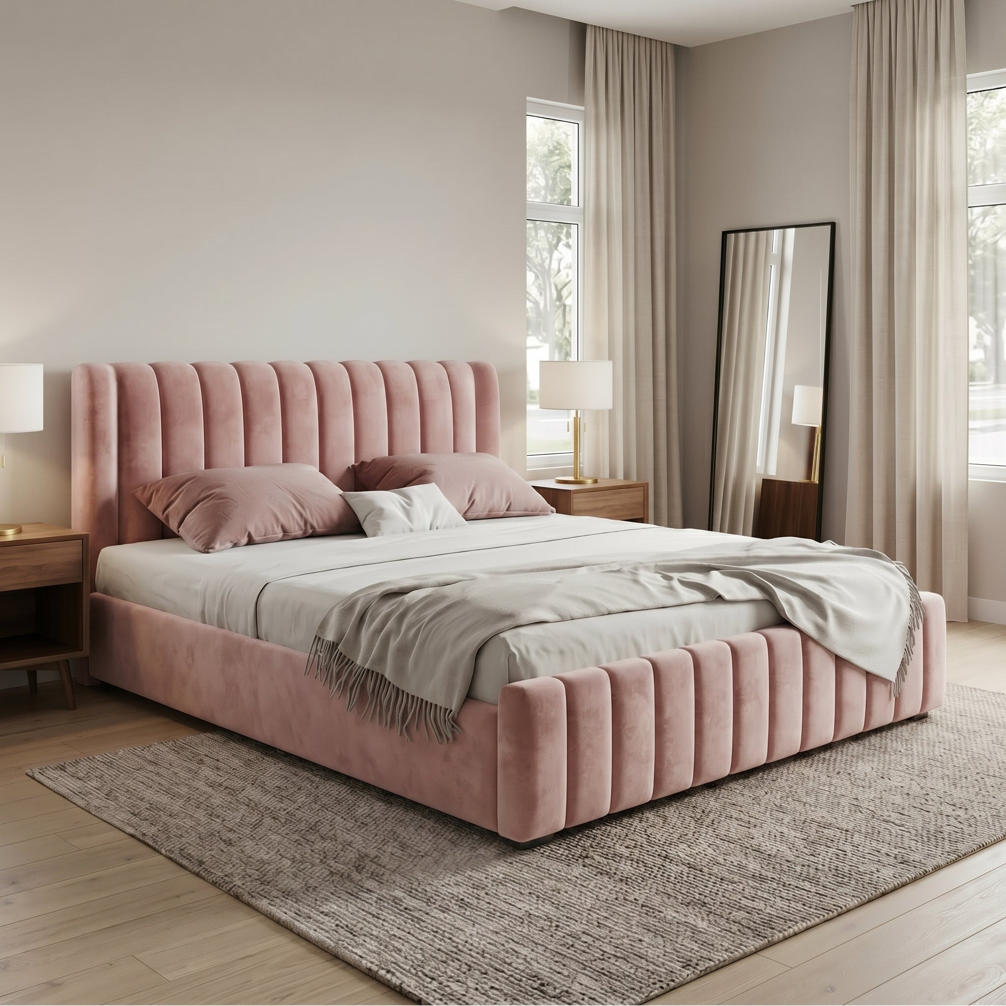 Modern Luxurious Upholstered Bed with Velvet Texture