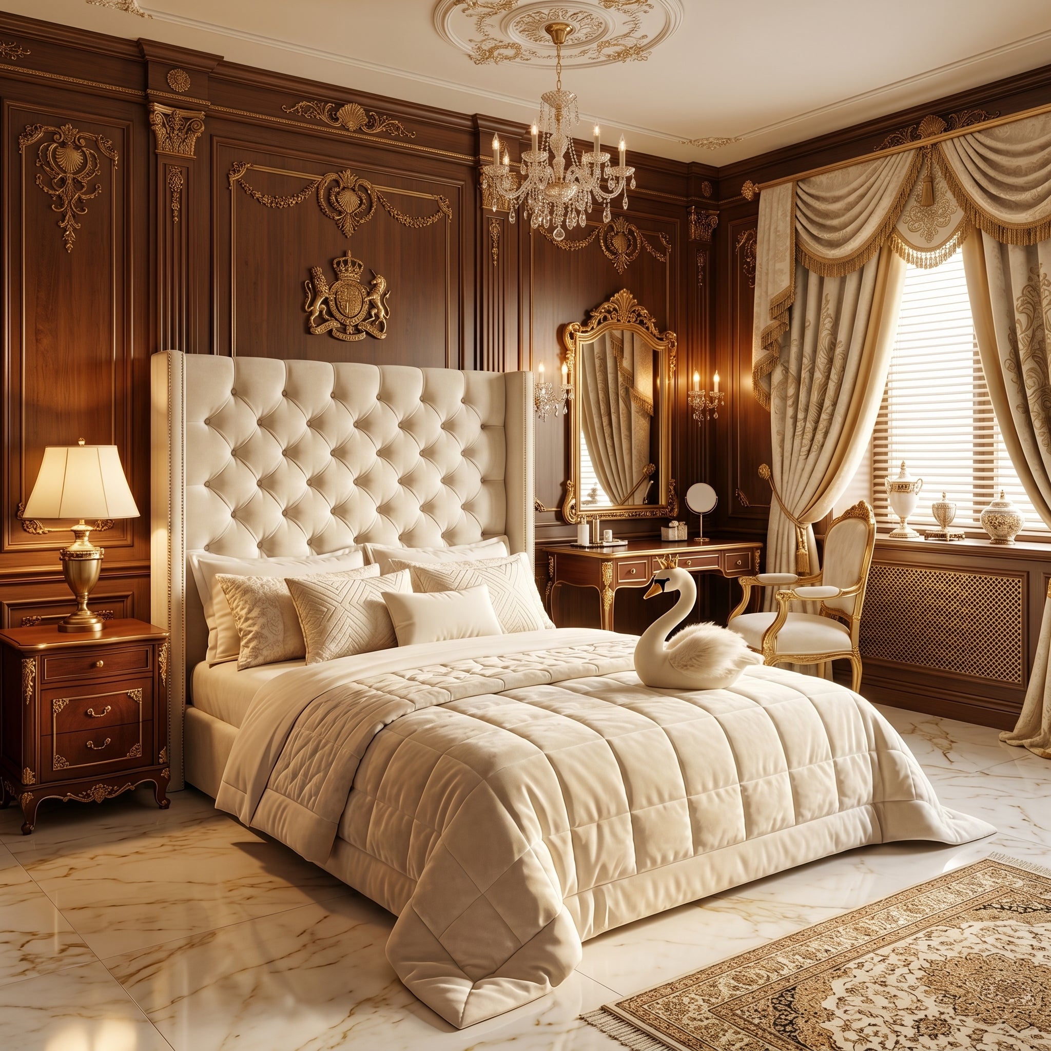 Elegant Tufted Upholstered Bed with Pink Accents