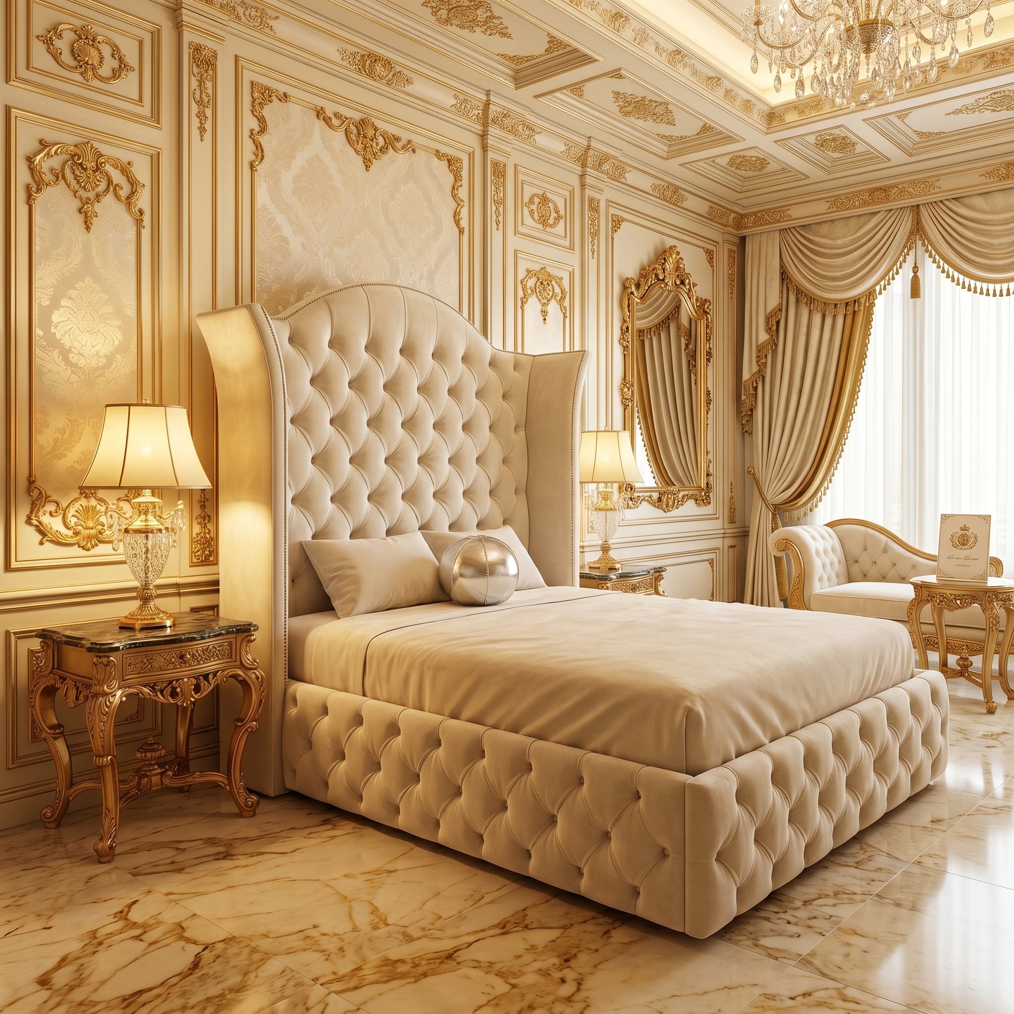 Super Royal Upholstered Bed Frame with Elegant Wingback Headboard