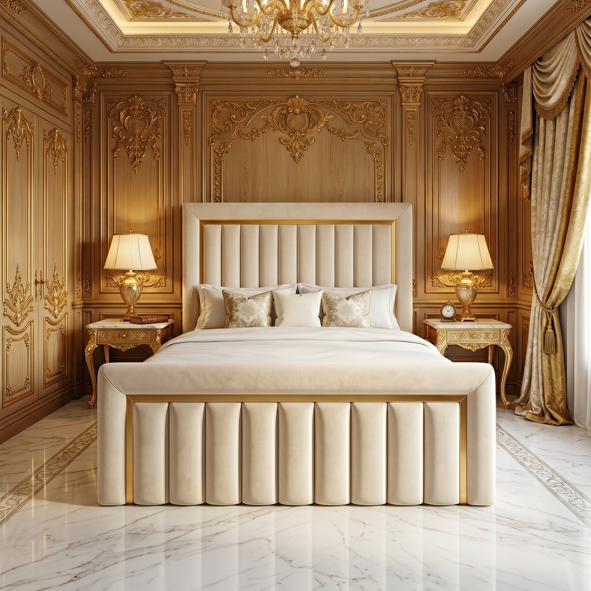Upholstered Gold Border Chesterfield Bumper Bed