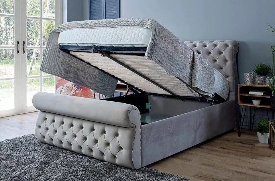 Elegant Upholstered Bed with Ottoman Storage Option