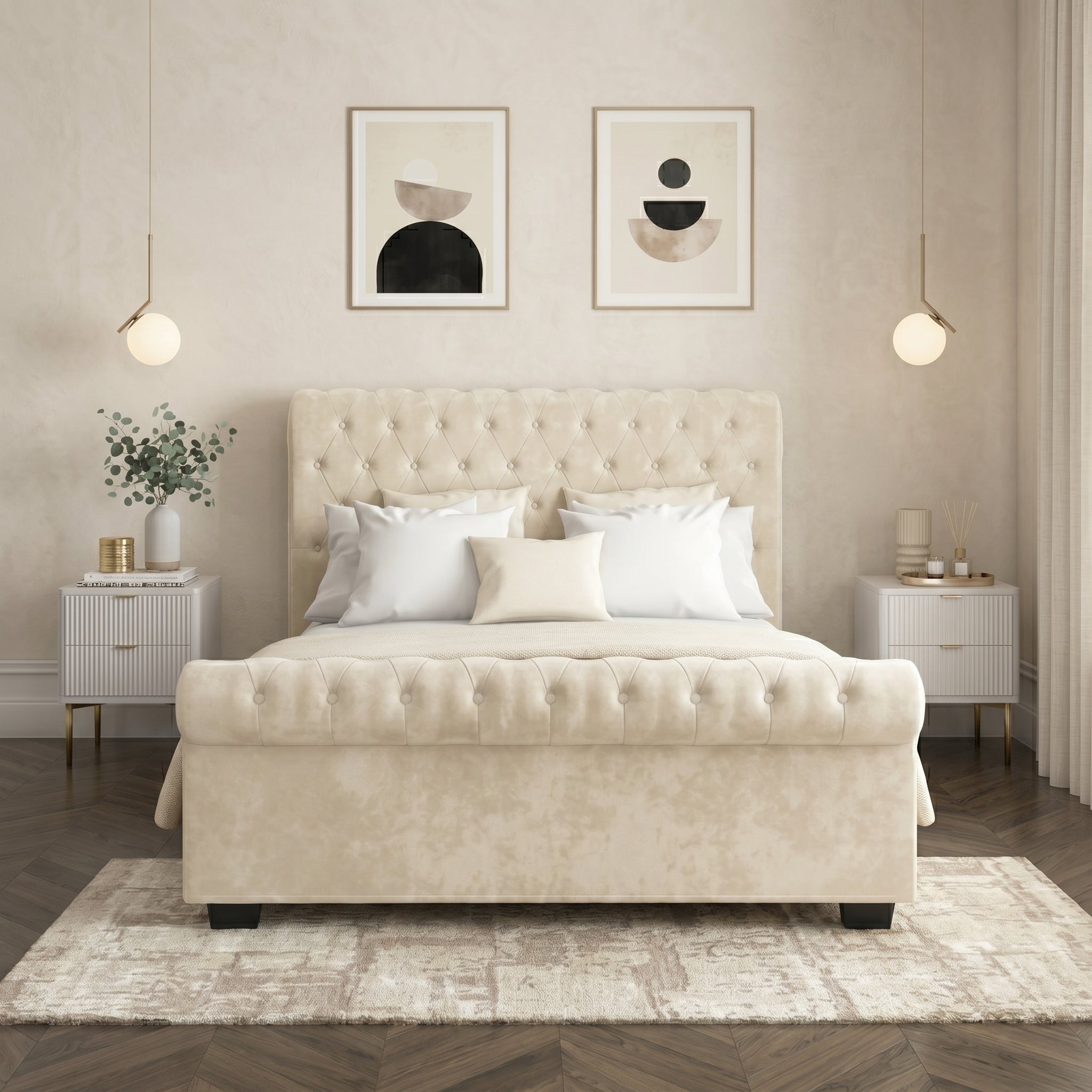 Elegant Modern Tufted Bed with Upholstered Frame