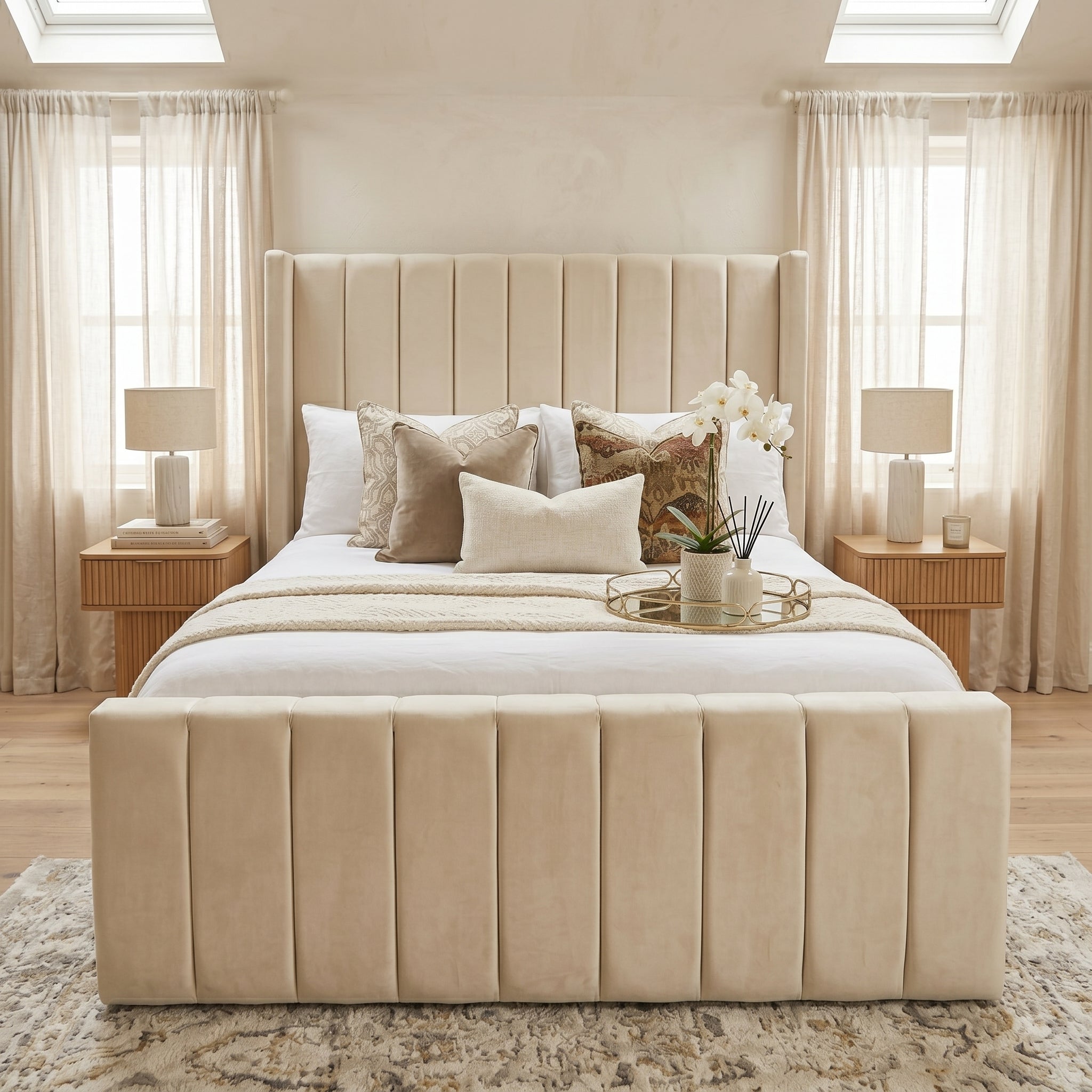 Wingback Line Panel Upholstered Bed Frame