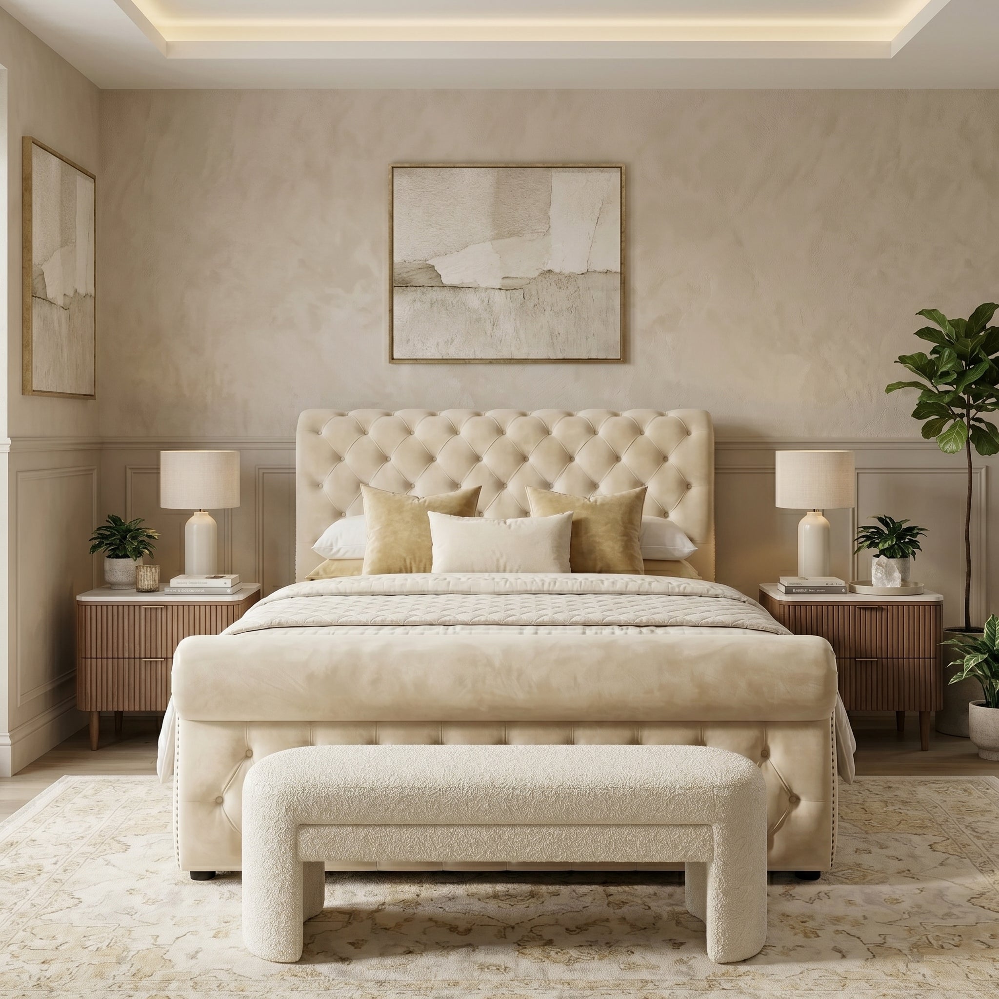 Elegant Upholstered Bed with Ottoman Storage Option