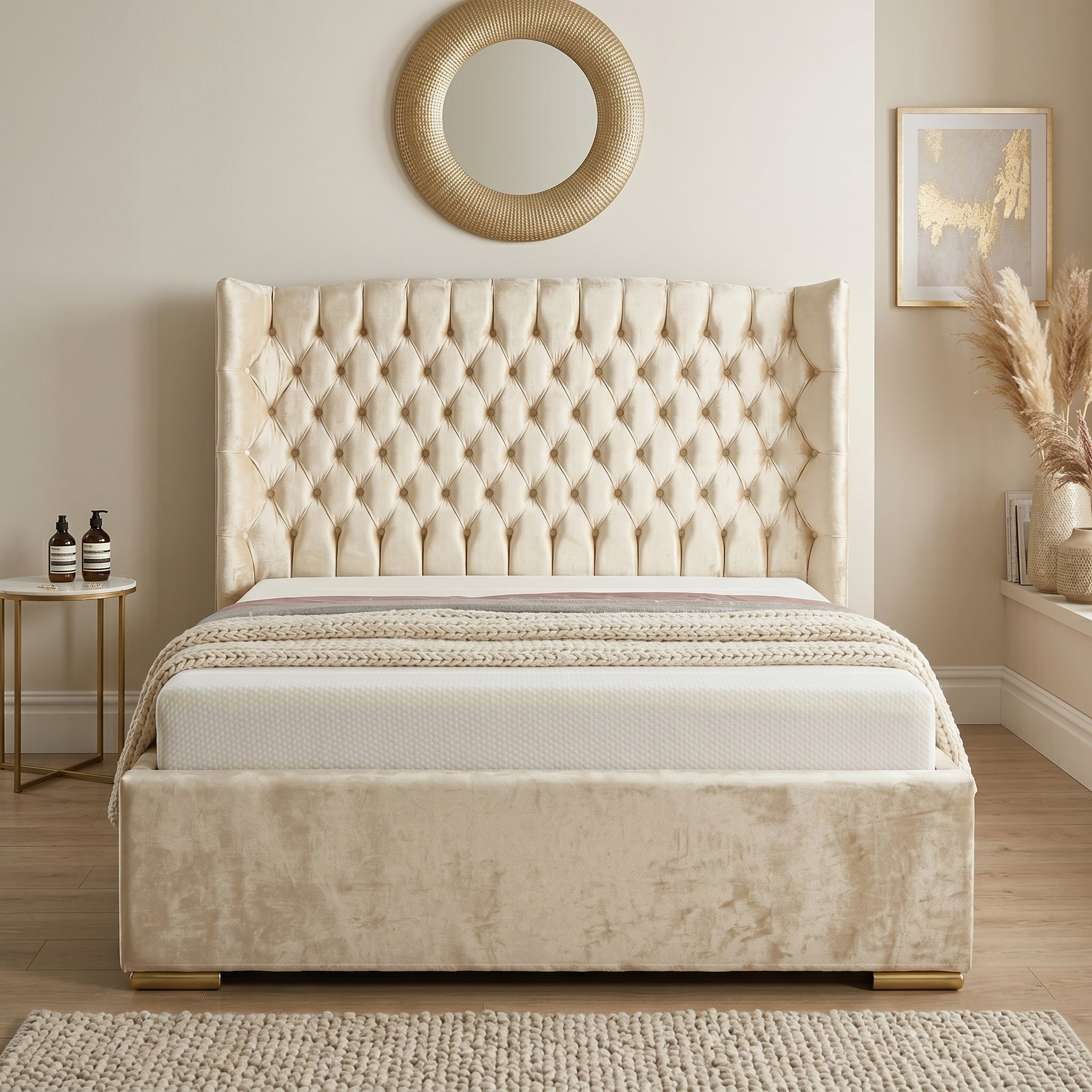 Orchid Upholstered Chesterfield Wing Bed Frame