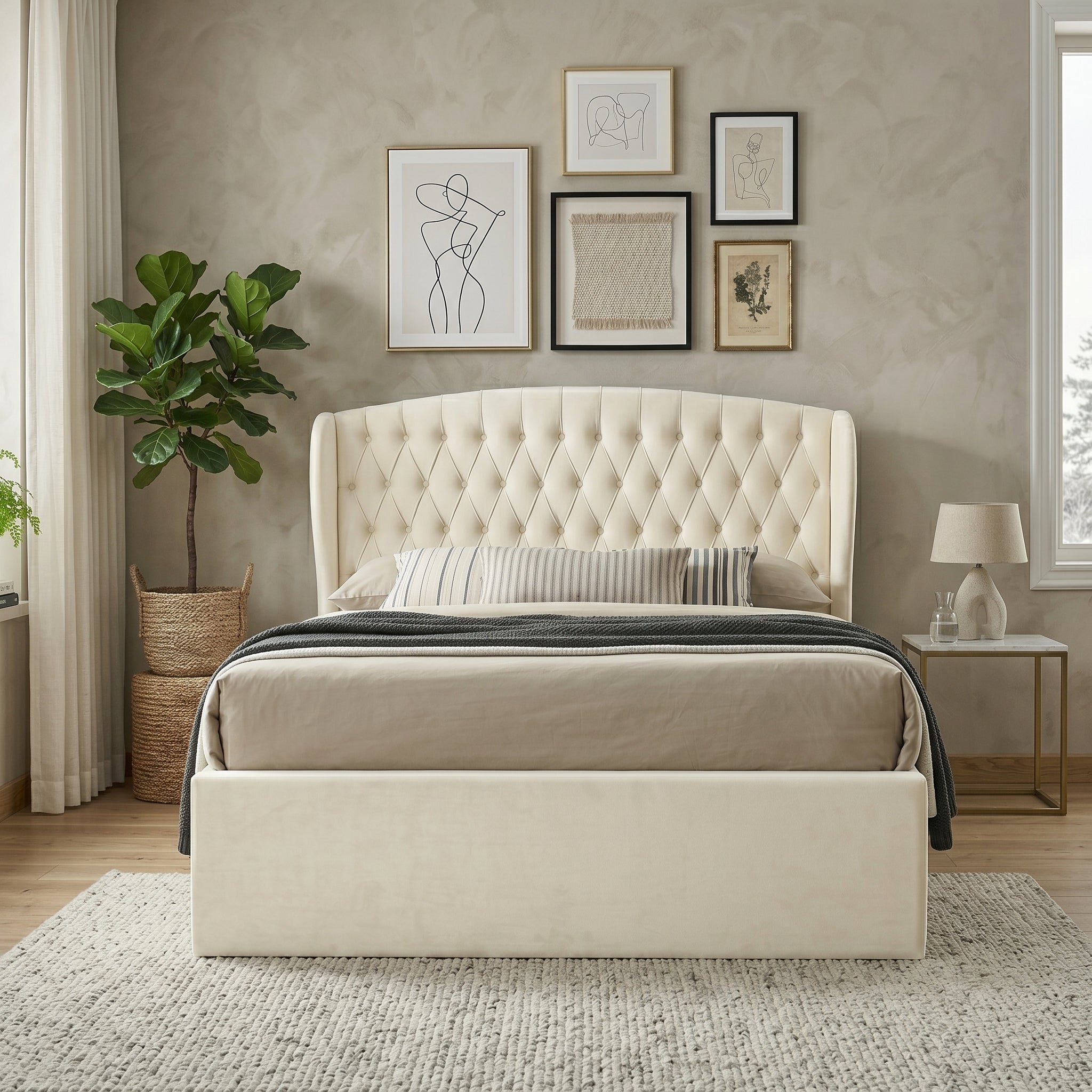 Elegant Blue Upholstered Ottoman Storage Bed