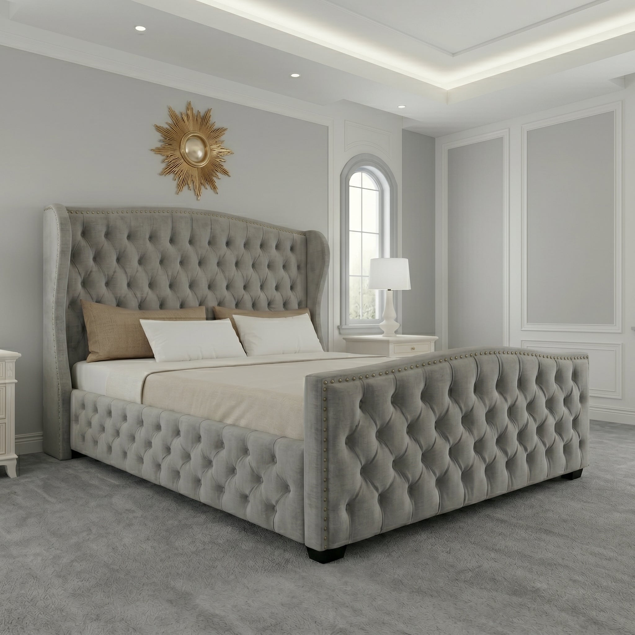 Buckingham Wingback Upholstered Bed with Classic Design