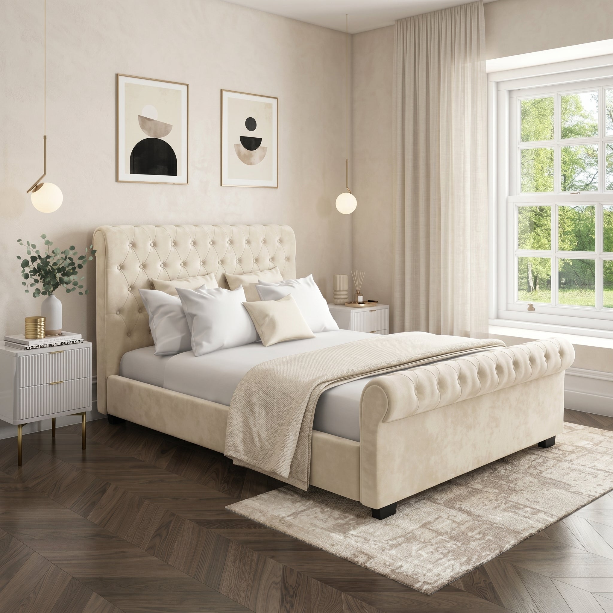 Elegant Modern Tufted Bed with Upholstered Frame