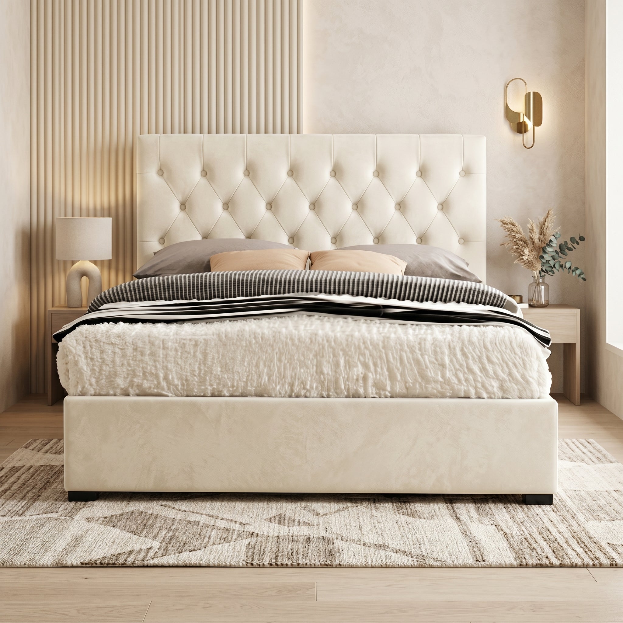 Majestic Chesterfield Cream Ottoman Bed King Size