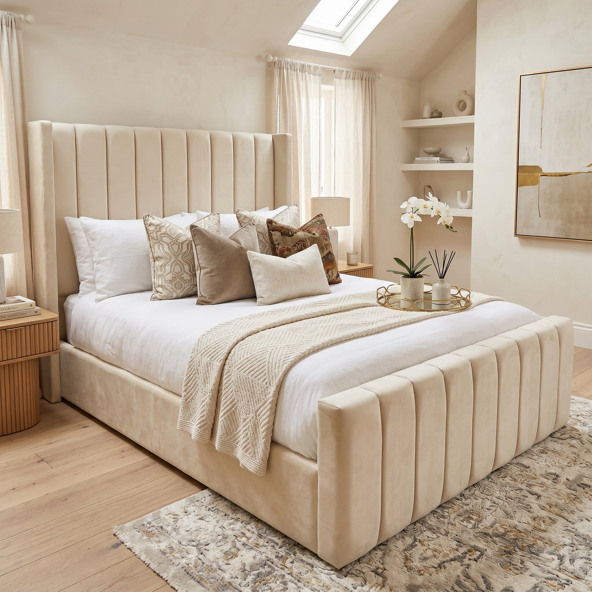 Wingback Line Panel Upholstered Bed Frame