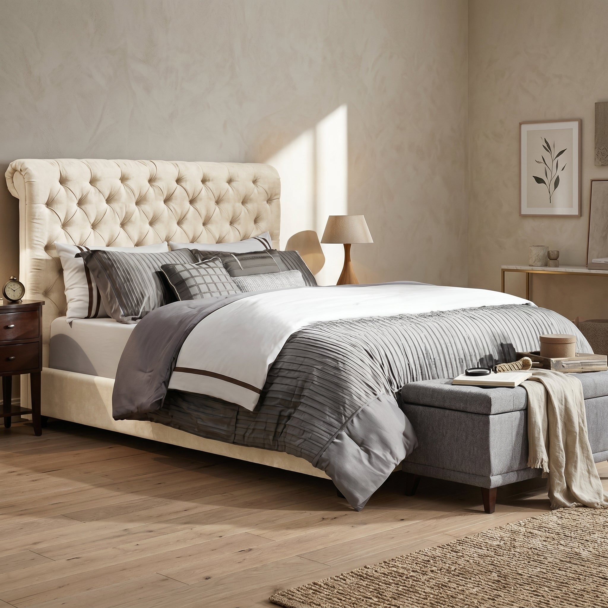 Chesterfield Cream Sleigh Bed King Size