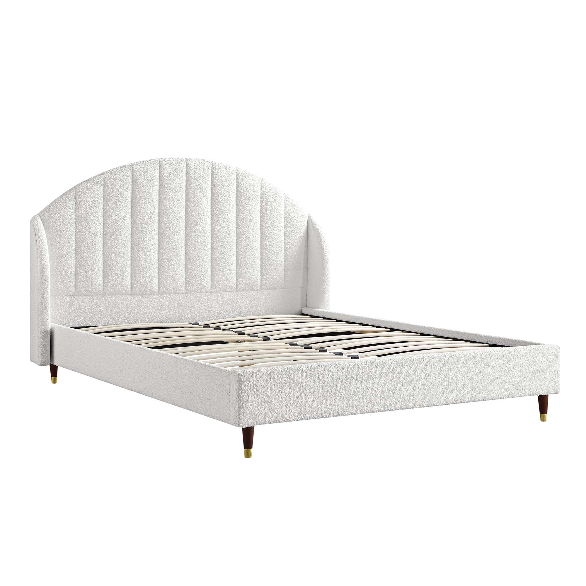 Boucle Upholstered Bed Frame with Domed Headboard