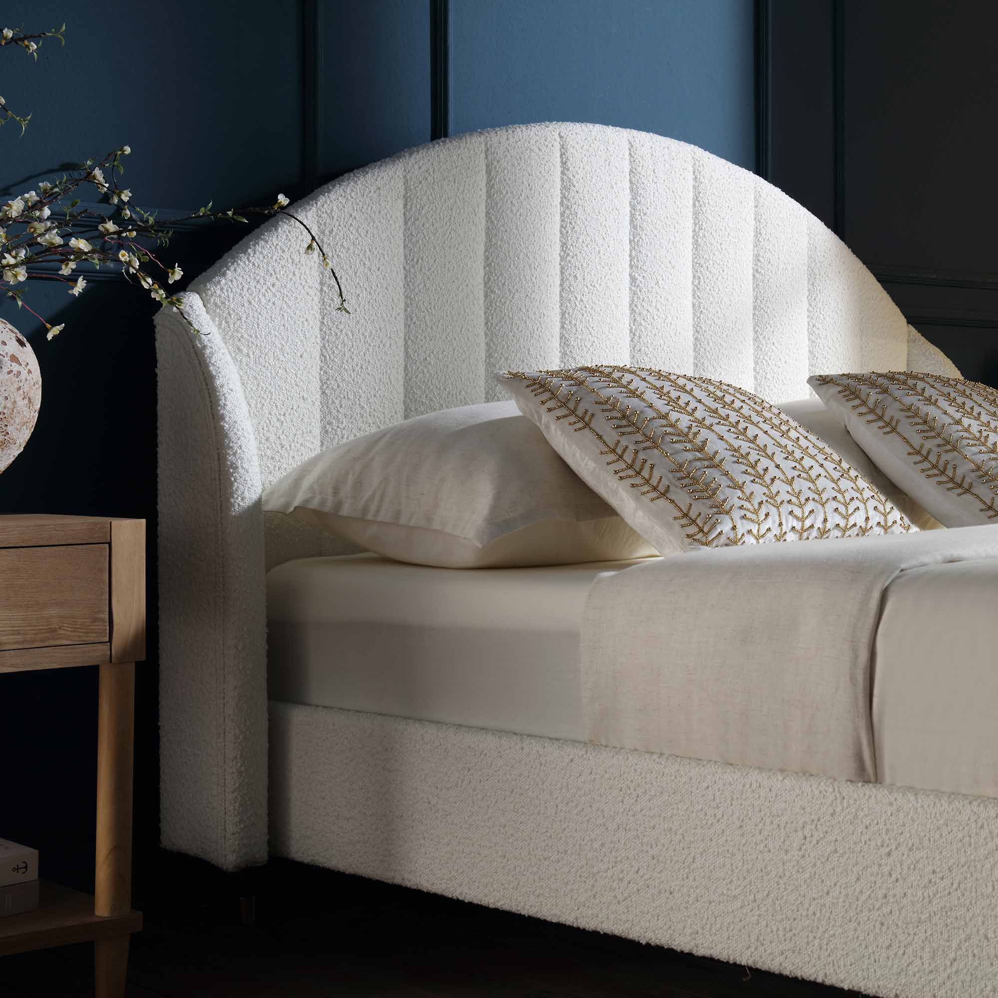 Boucle Upholstered Bed Frame with Domed Headboard