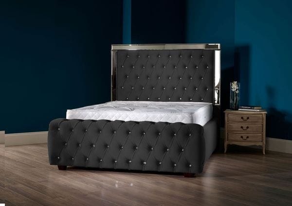 Elegance Mirrored Upholstered Bed in Plush Velvet