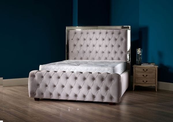 Elegance Mirrored Upholstered Bed in Plush Velvet