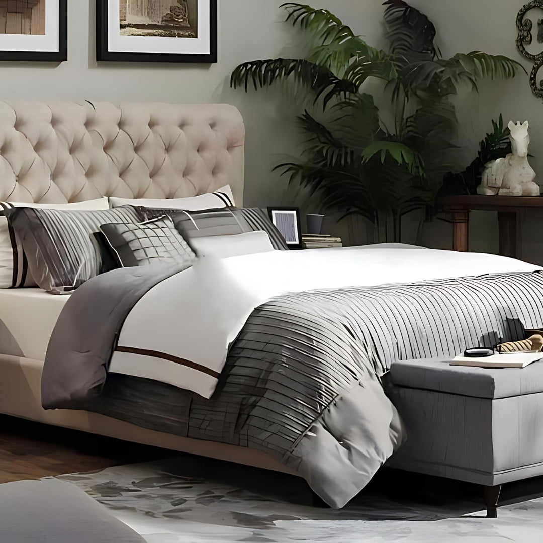 Chesterfield Cream Sleigh Bed King Size With Matching Headboard | Footboard