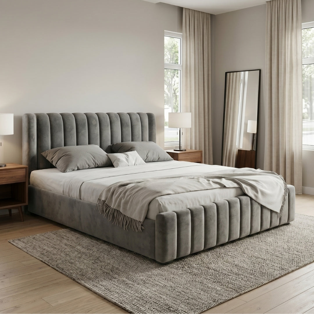 Modern Luxurious Upholstered Bed with Velvet Texture