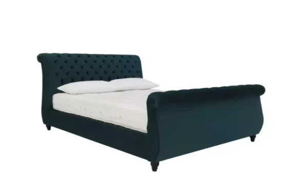 Blue Sleigh Bed Frame With Matching Headboard | Footboard