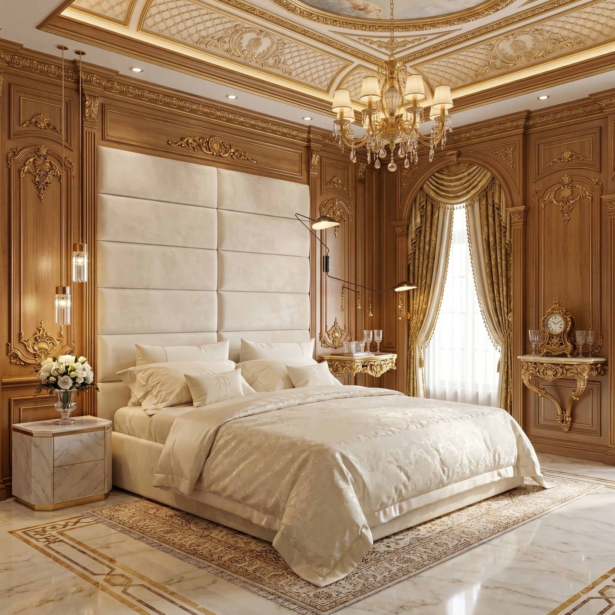 Modern Luxurious Bed with Elegant Design 60 inches Tall Headboard