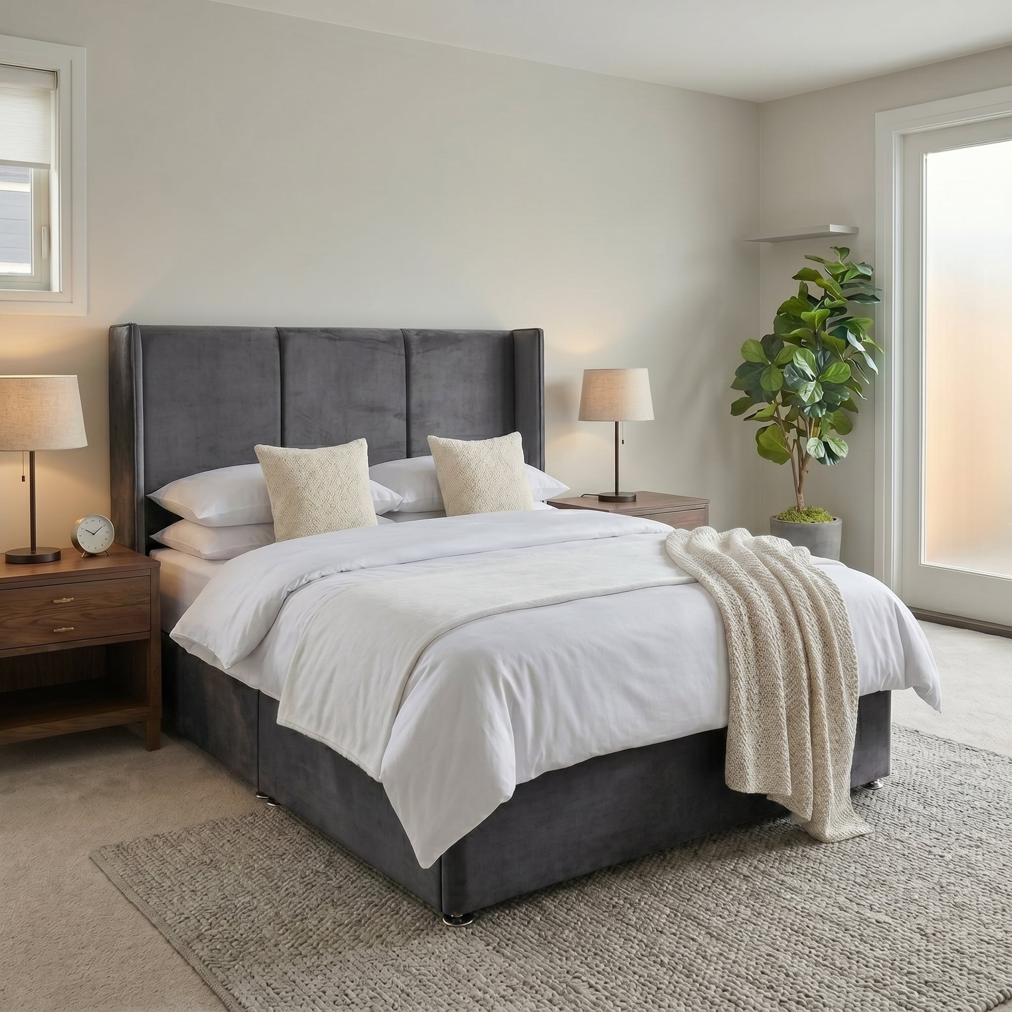 Wingback Upholstered Ottoman Bed Frame